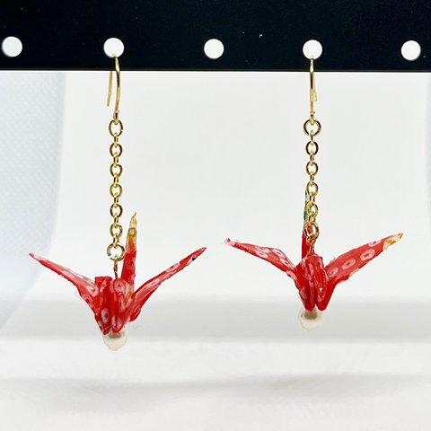 origami crane earrings  M   no.5  /  pearl パール　折り紙　ピアス　鶴　お土産　ギフト　gift souvenir 和服　和装　浴衣　着物　kimono 