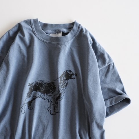 GW企画【〜5/6 送料無料❗️】ヴィンテージライク半袖Tシャツ / DOG / スモークブルー