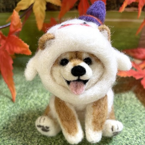 ハロウィン置物👻おばけのコスプレをした柴犬ちゃん🐕羊毛フェルト