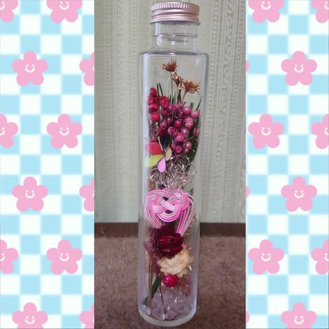 作品🌸ボトルフラワー✨お正月C、22cm丸瓶