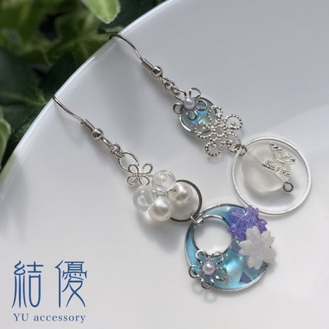 和風・寒桜に蝶/ピアス/ノンホールピアス