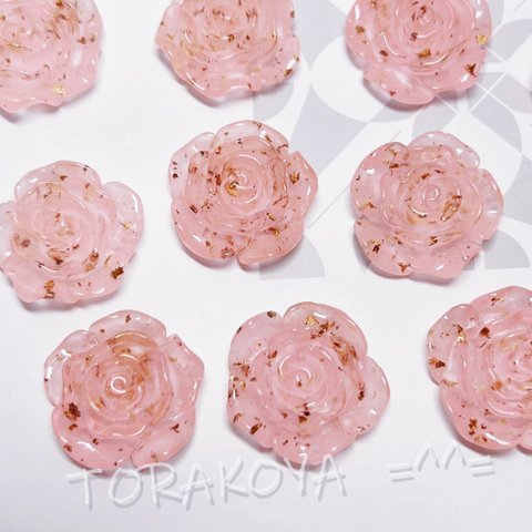 〈8個〉金箔入り　薔薇 アクリルパーツ　デコパーツ まとめ売り　華やか　ピンク