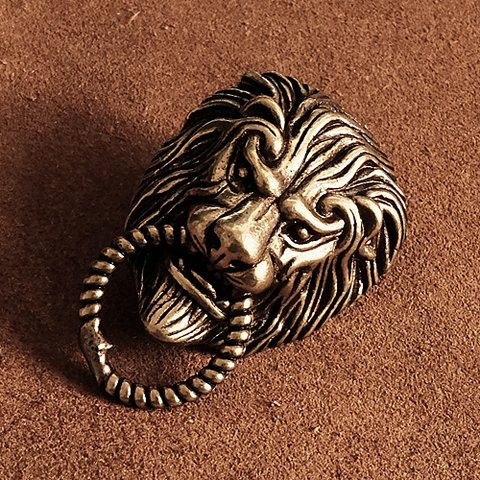 真鍮 ドロップハンドル（ライオン）獣 シーサー 狛犬 ゴールド ブラス トチカン ドロップリング ジョイントパーツ コンチョ ボタン 財布