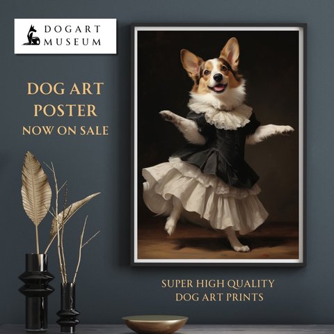 【ファッションショー - ウェルシュコーギー犬 No.2】A2アートポスター 犬の絵 犬の絵画 犬のイラスト