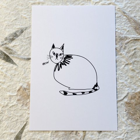 猫のポストカード「meow」2枚セット　猫イラストカード