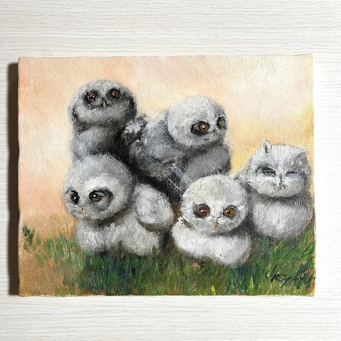 フクロウとミミズク（油絵）　母の日ギフトSALE （8,000円→5,000円）