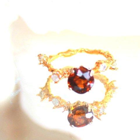 k18 - maligarnet - Orange Garnet & Diamond Ring