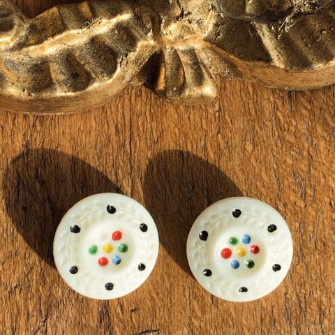 【2コセット】#czechglass#czechbutton#チェコボタン　dot18㍉  white 一体型