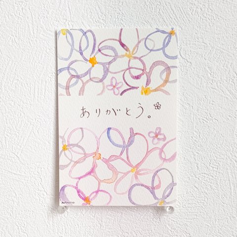 ポストカードサイズ原画【お祝儀袋みたいなお花のカード003】紫