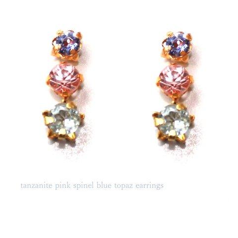 -color of spring- Pink Spinel & Topaz & Tanzanite Earrings