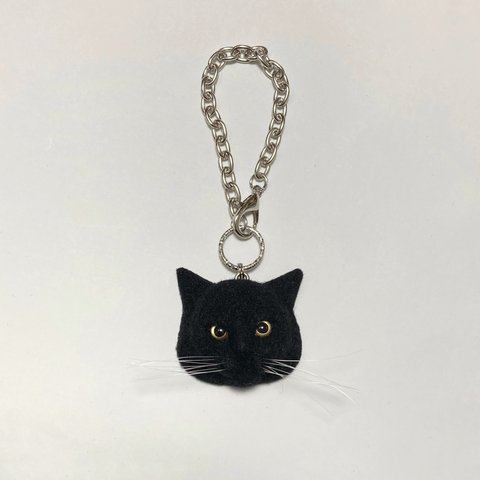 羊毛フェルト 猫バッグチャーム 黒猫 金眼