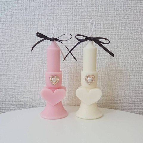 girly♡" ハートスタンドキャンドル (white)　韓国キャンドル　ハートキャンドル