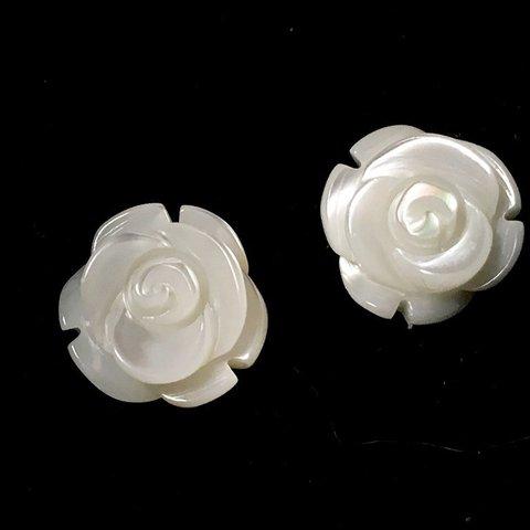 【L-38a】マザーオブパール 薔薇 2個セット　10×5mm