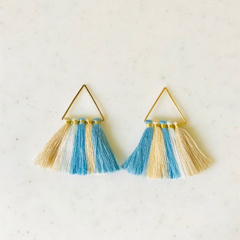 Blue Beige White Tri- Color Tassels