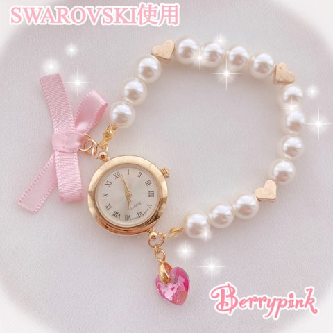 Berrypink♡量産型♡ハートとリボンのブレスレットウォッチ♡腕時計♡ピンク