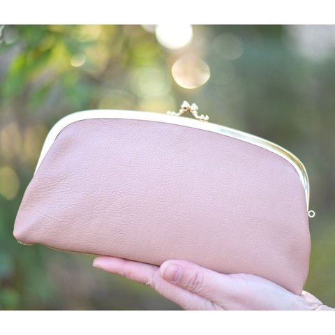 小銭を3秒で取り出せる❤️モリス×レザーのがまぐち長財布👛桜の花びらみたいなピンク