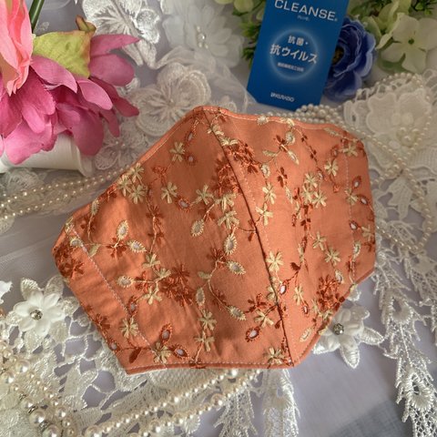 🍀コットン×抗菌 抗ウイルス 🌸クレンゼダブルガーゼ🔹防臭 SEK マーク　可愛い　花柄　エレガント　夏マスク　紐ゴム付き