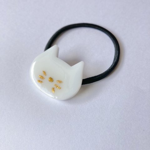 ヘアゴム　ネコ　白　ホワイト　hairaccessory cat white accesorios para el cabello gato 头发弹性　헤어 고무