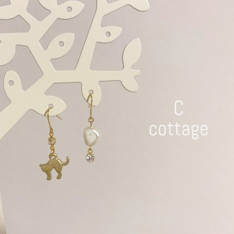 ⭐︎1点限定⭐︎【猫✖️バロックパール】びっくりにゃんこ アシンメトリーピアス　イヤリング