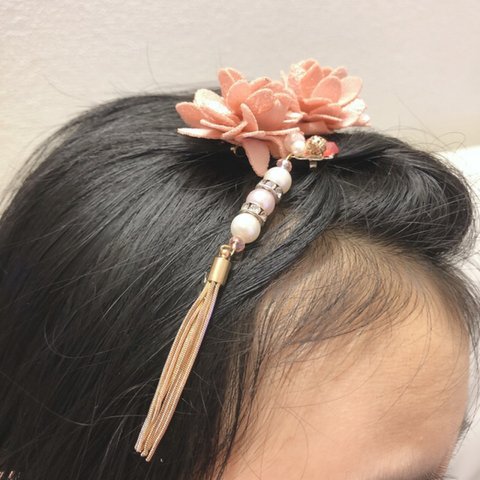  ピンクフラワーピンク系ミニヘアピンかんざし