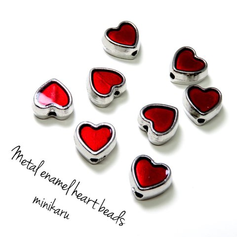 増量❤︎Red(10個)Metal enamel heart beads