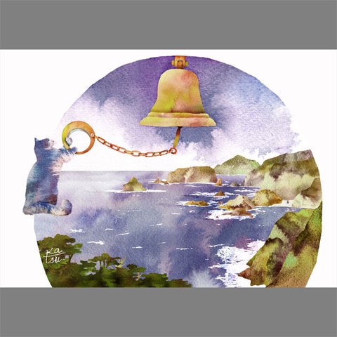 「愛の鐘を鳴らす」あいあい岬　奥石廊崎　ネコ　イラスト