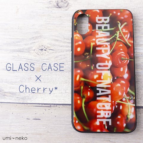 多機種対応 スマホケース ガラス【 チェリー 】 さくらんぼ 果物 果実 フルーツ iPhone android JI08U