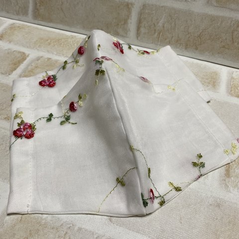 チュールレースバラ刺繍マスク