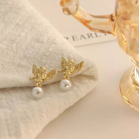 《gold》4pcs エンゼルモチーフ ピアス【P-1011】