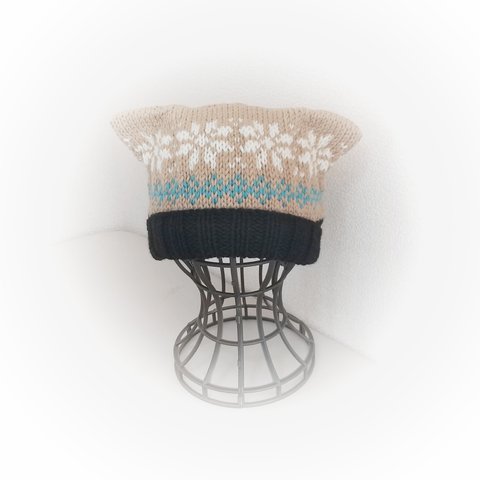 編み込み模様ねこ耳手編みニット帽🌟大人サイズ🌟250