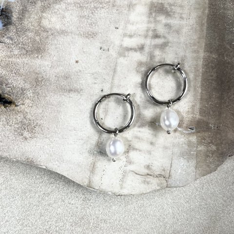 freshwater pearl hoop earring(silver)