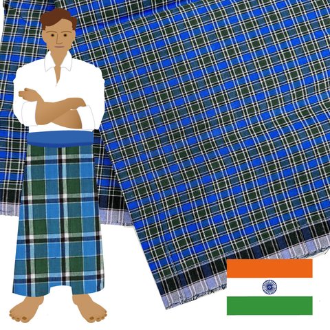 【商用可】南インドの涼しいボトムズ ルンギ布「STITCHED（縫い合わせ済み）」 78