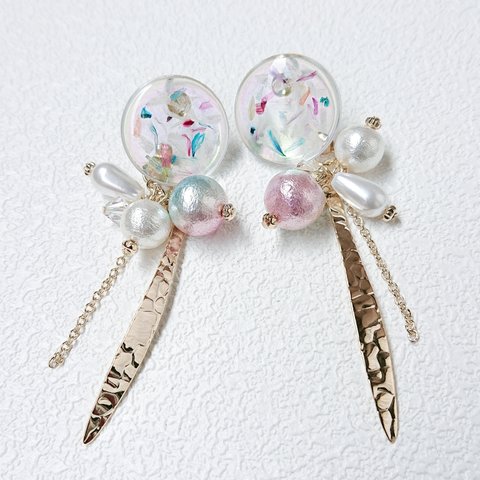 *Jolly coral*  2wayカラフルドライフラワー×パールピアス