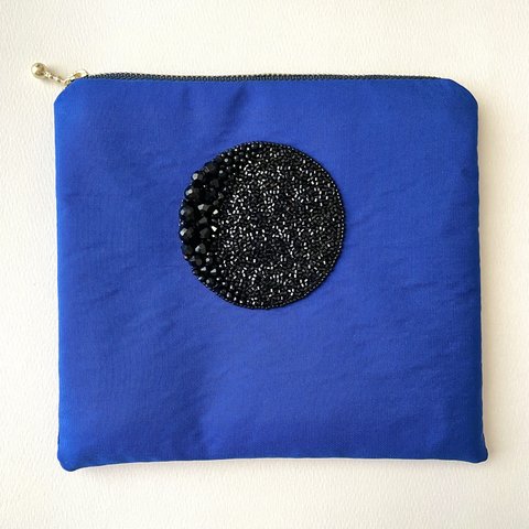 刺繍ポーチ　New moon 青