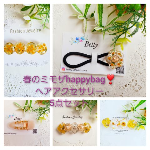 春のミモザhappybag❣️ヘアアクセサリー5点セット