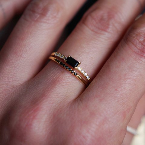 【Sterling Silver925】Tiny Black CZ Stacking Ring