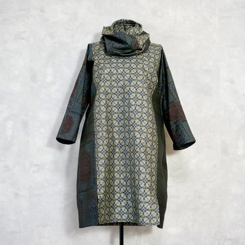 着物リメイクロングチュニック&スヌード〜四季で心地良い上質大島紬素材〜kimono remake long tunic & snood よかびより