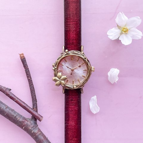 流るる桜腕時計Sマーブルピンク 