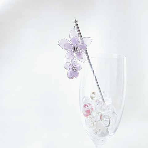 泡桜の髪飾り(かんざし)~銀にふたひら-薄霧色-~