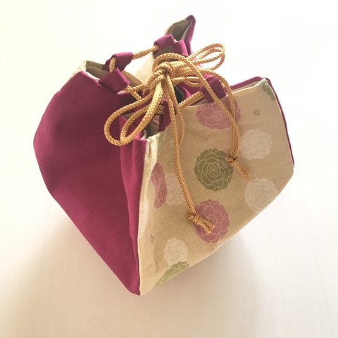 　巾着⭐︎和柄　パステル⭐︎ワイン色　Drawstring  bag for kimono with Japanese pattern pastel ☆ wine color