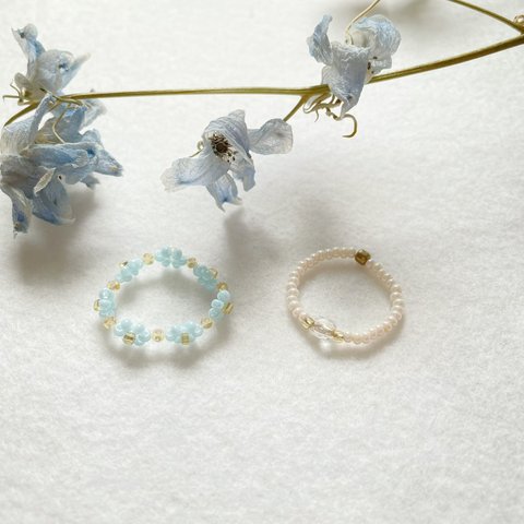 clear&skyblue flower リング　set 2つで400yen 