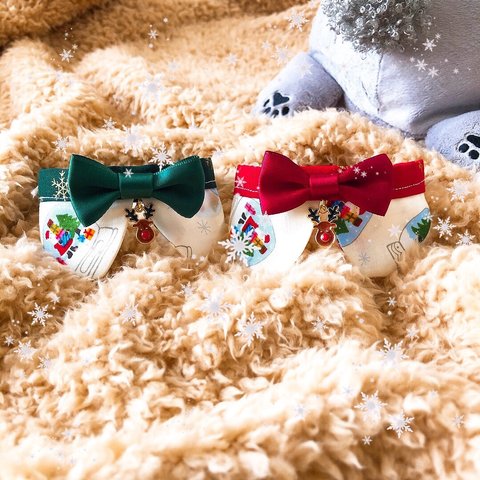 聖なる夜に⭐︎🎄クリスマス首輪トナカイチャーム付きペット用首輪　犬猫ウサギ　ハンドメイド　チョーカー　クリスマスプレゼント