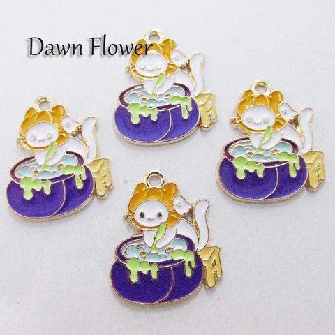 【D-0868】5pcs　ねことゆうれい　25×22mm　パープル　チャーム　ハンドメイドパーツ