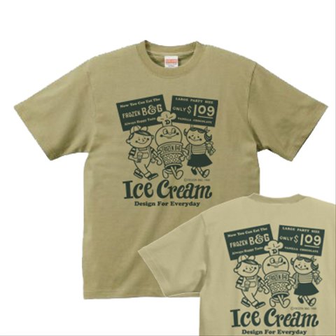 アイスクリームBoy&Girl☆アメリカンレトロ　両面　XS（女性XS～S）　　　Tシャツ【受注生産品】