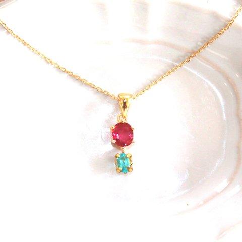 k18- nan goku - Paraiba Tourmaline & Ruby Necklace