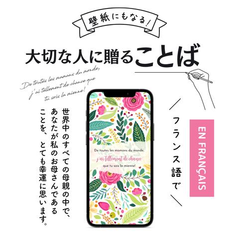 スマホ壁紙にもなる母の日に贈ることばのプレゼント「世界中のすべての母親の中で、あなたが私のお母さんであることを、とても幸運に思います！⑬」(フランス語の待ち受け画像）