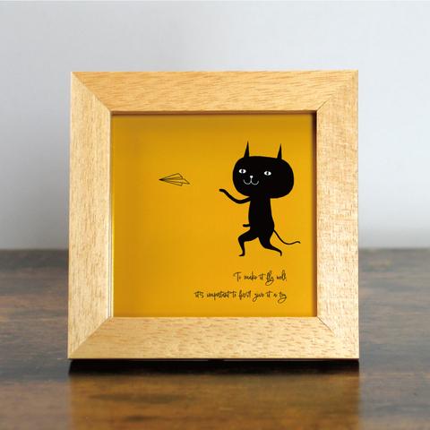 【額付き】 北欧　ネコ　猫　絵　絵画　アート　ポスター　黒猫　イラスト　グッズ　猫モチーフ　雑貨　「ねこのひげ　0088」