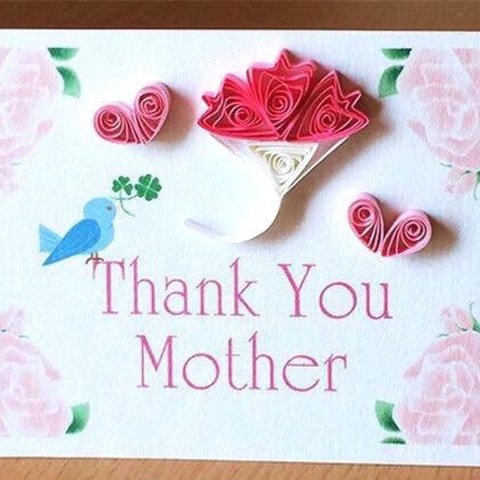 イラストとペーパークイリング母の日「Thank You mother」カード