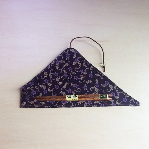 紫小花（黄ビーズ）☆マイ箸包み☆箸入れ☆箸袋
