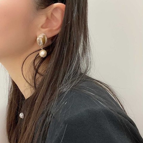 天然シェル×コットンパール♢earring /pierce